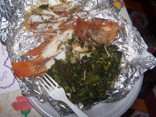 Roast Fresh water Fish with Callaloo